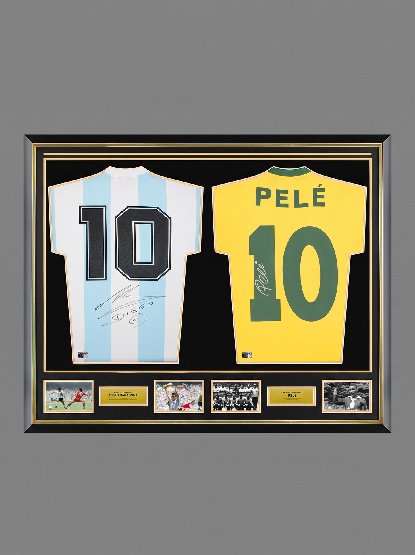 Diego Maradona Argentina & Pele Brazil Official FIFA World Cup™ Signed and Dual Framed Shirts